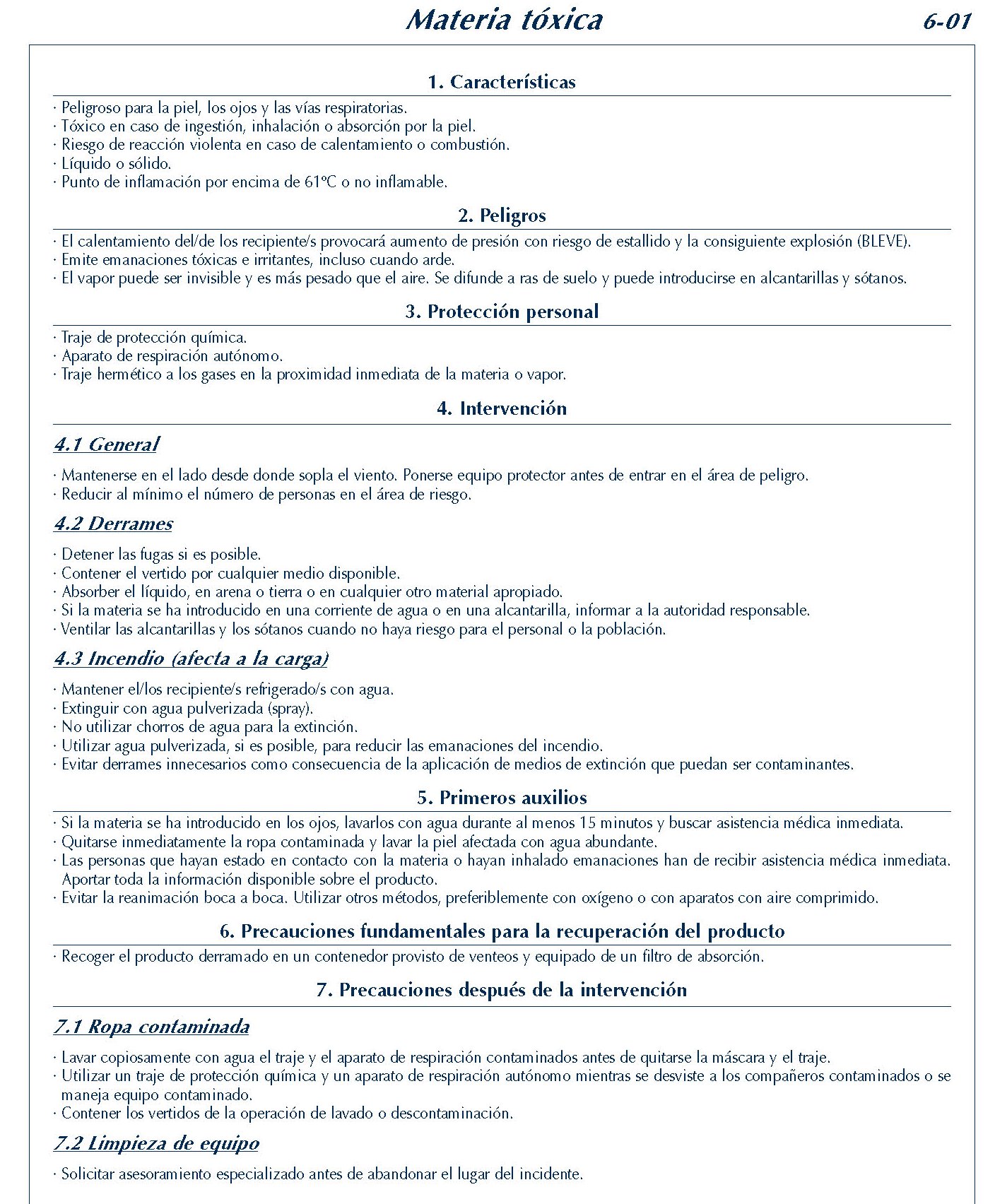 239 FICHA 6-01 MATERIA TOXICA FICHAS EMERGENCIA